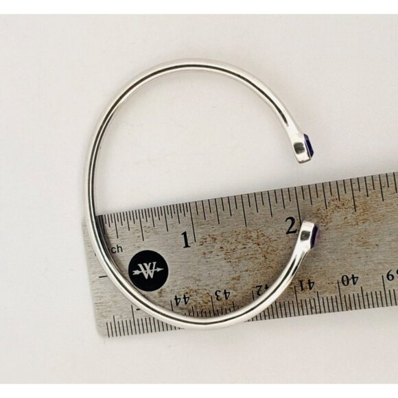 Estate Sterling Silver 925 Open Cuff Bangle Bracelet with Amethyst Gemstones - Picture 7 of 11